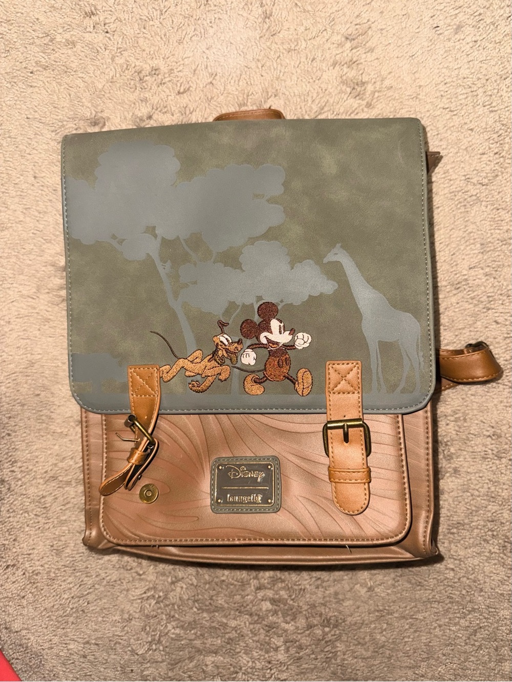 Loungefly Green and Tan Mickey & Friends Safari Backpack